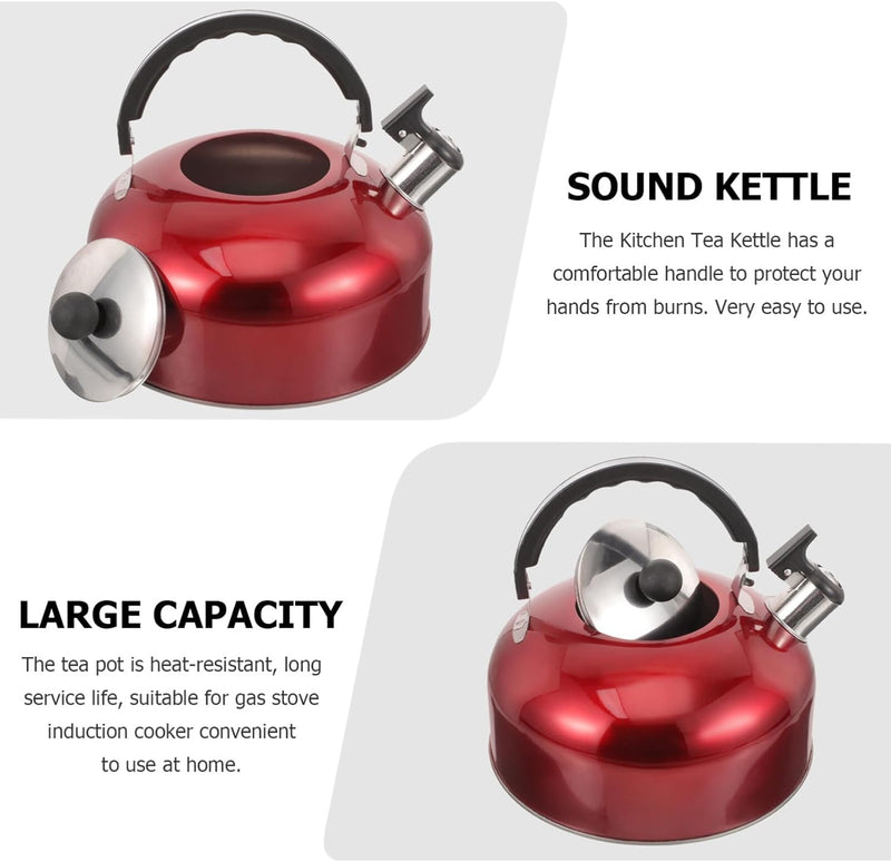 BESTonZON Whistling Tea Kettle Tea Bottle Stainless Steel Stovetop Teapot 4L Camping Water Kettle Kitchen Coffee Kettle Metal Water Pot with Cool Handle for Home Office Red