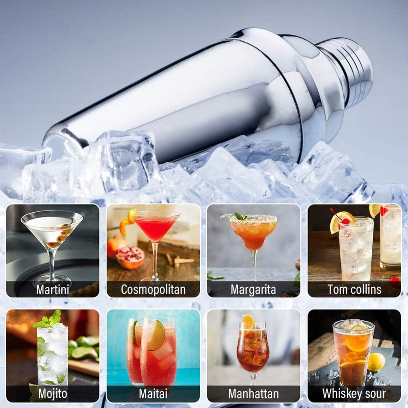 Cocktail Shaker Set with Stand, 15 Piece Bartender Kit Home Bar Accessories - Martini Shaker with Built-in Strainer, Muddler, Jigger, Drink Shaker 304 Stainless Steel, House Warming Gitfs New Home