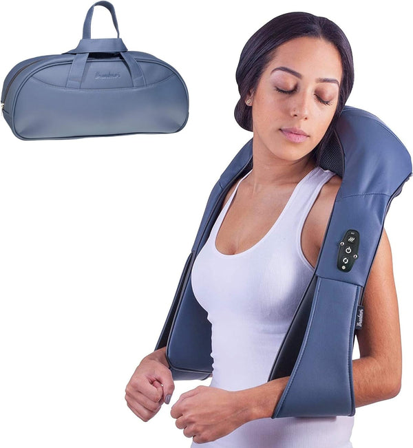 Bruntmor Cordless Rechargeable Neck & Back Pain Relief Products | Shiatsu Massager 3-D Deep Kneading Portable Full Body Massager Back Massager for Back Pain with Heat | Ideal for Relieving Shoulder