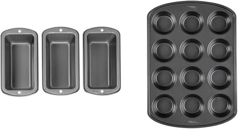 Wilton Recipe Right Non-Stick Mini Loaf Pan Set, 3-Piece, Steel