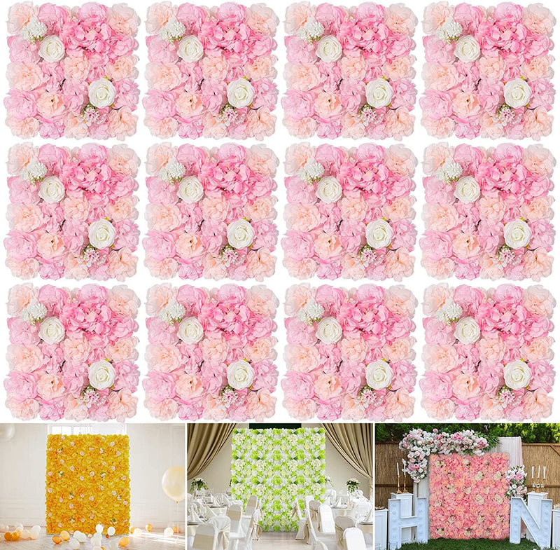 3D Flowers Wall Panel - Artificial Rose Mat for Home Party and Wedding Decor - 12 Pcs - 15 x 15 Inches