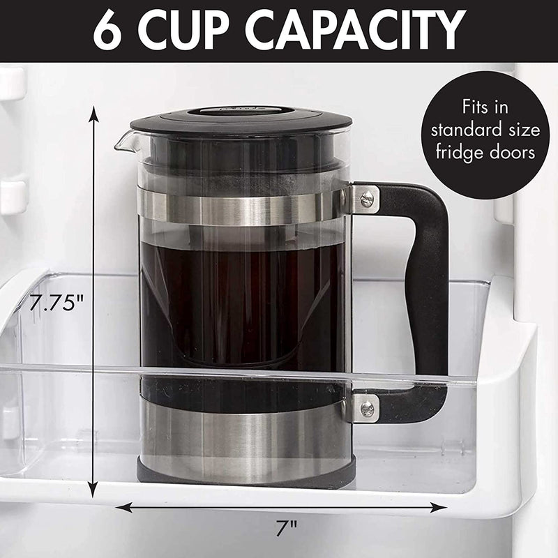 Primula 2-in-1 French Press Cold Brew One Coffee Maker, Comfort Grip Handle, Durable Glass Carafe, Perfect Size, 6 Cup, Stainless Steel