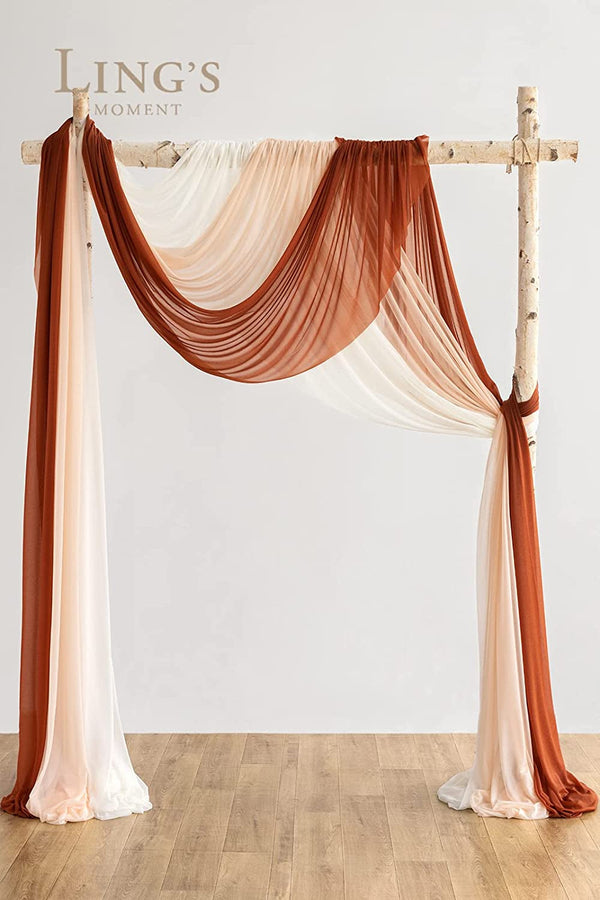 New Version Easy Hanging Wedding Arch Draping Fabric 3 Panels 30" W X 26.5Ft for Wedding Ceremony Reception Swag Decorations (Ivory + Coral Peach + Burnt Orche)