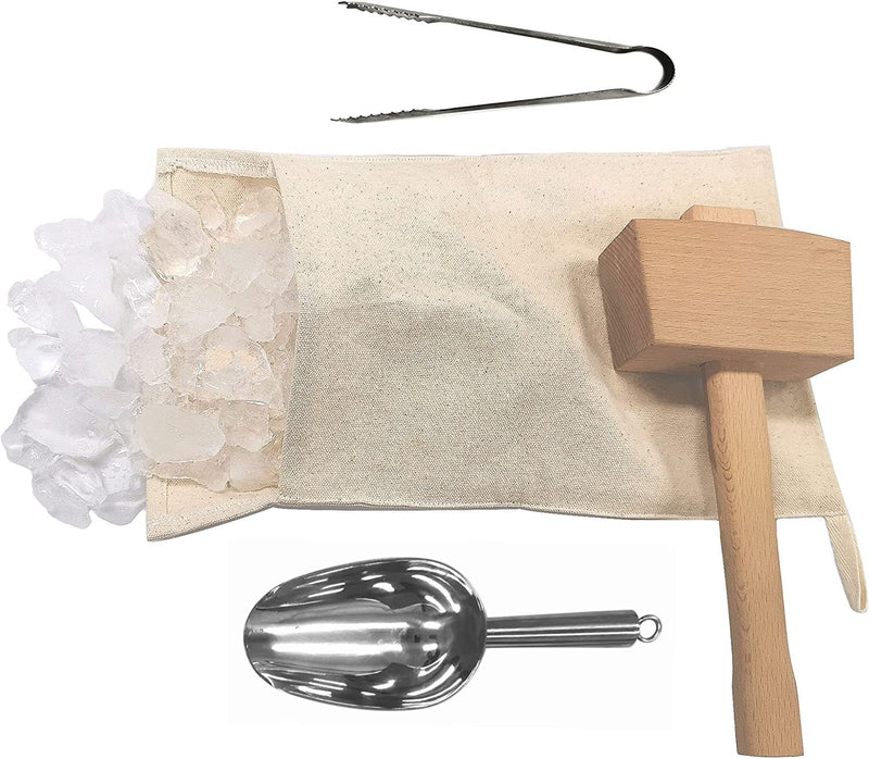 NIUTRIP Ice Mallet and 2Pcs Lewis Bags Set for Ice Crushing-Wooden Hammer and Canvas Bag, Bar Tools, Bartender Kit, Kitchen Accessory