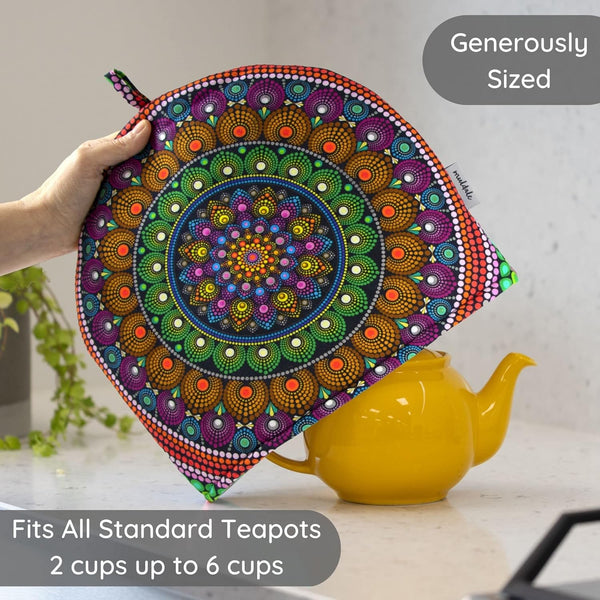 Muldale Tea Cozy for Teapot 100% Cotton Extra Thick Wadding - English Tea Cosy - Designed in England - Insulated Tea Pot Cover for Keeping Warm Fits 1 to 6 Cup - Mandala Design