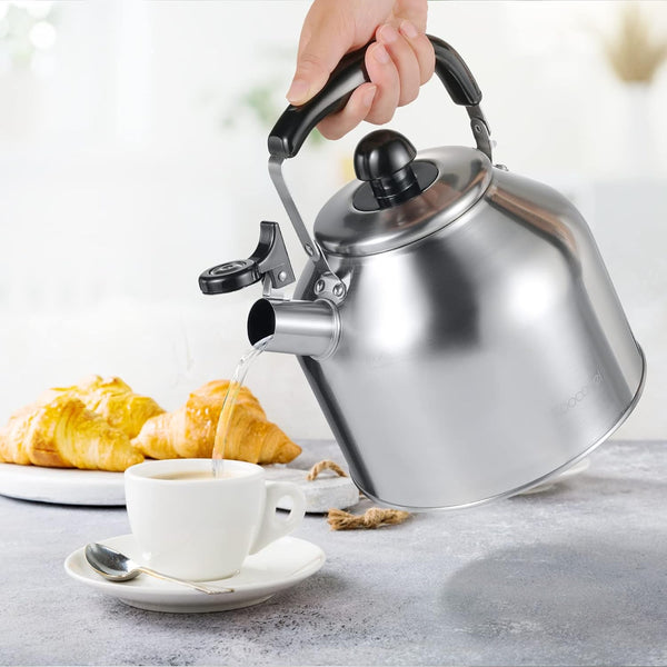 Koocovel Tea Kettle for Stove Top,304 Stainless Steel Tea Kettles,4L/4.2QT Tea Kettles for Kitchen,Camping,Traveling,Portable,Fast to Boil