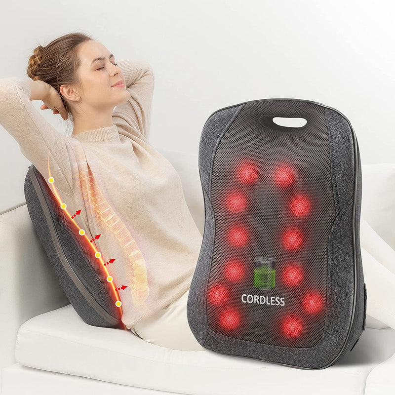 COMFIER Cordless Back Massager with Heat - Rechargeable Chair Massager, Shiatsu Massage Chair Pad with Adjustable Intensity,Portable Massage Cushion, Ideal Gifts for Men/Women