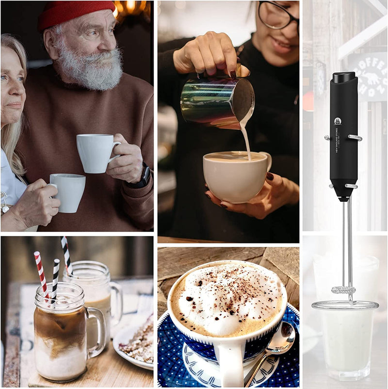 Powerful Milk Frother Handheld Foam Maker, Mini Whisk Drink Mixer for Coffee, Cappuccino, Latte, Matcha, Hot Chocolate, No Stand, Black