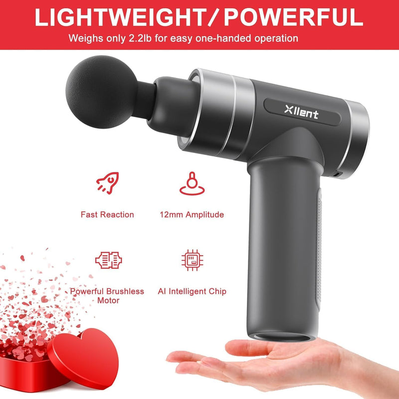 Xllent Massage Gun Birthday Gifts for Women Men - Mothers Gifts Portable Super Quiet Electric Percussion Muscle Massager,Gifts for Women Men Her Him Mom Dad(Gray)