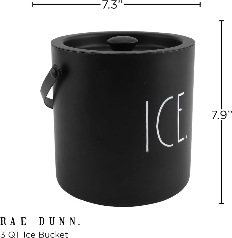 Rae Dunn Ice Bucket with Scoop - Stainless Steel Bucket with Handle, Lid and Tongs with a Water Filter - 3 Qt. Storage Bin for Ice Cubes for Bars, Parties, Backyard Barbeques, Picnics, and Camping