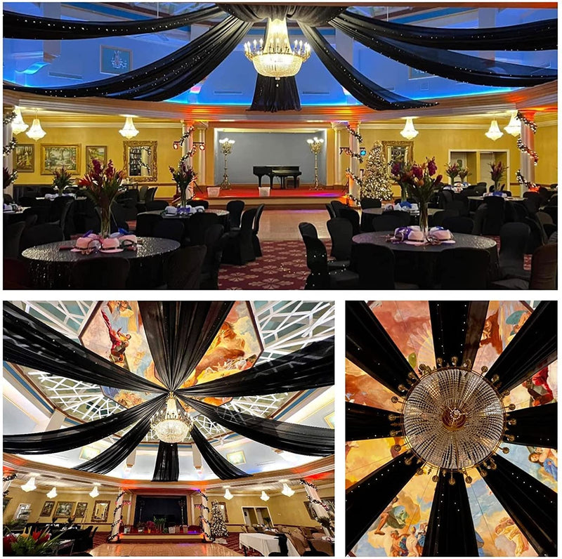 Black Wedding Ceiling Drapes - 6 Panels Chiffon Arch Fabric - 5ftx10ft for Stage Backdrop