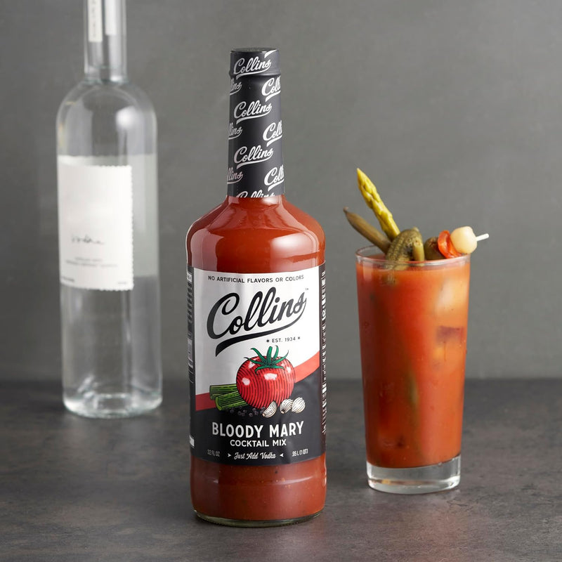 Collins Classic Bloody Mary Mix, Made With Tomato, Garlic, Worcestershire Sauce and Spices, Brunch Cocktail Recipe Ingredient, Bartender Mixer, Drinking Gifts, Home Cocktail bar, 32 fl oz