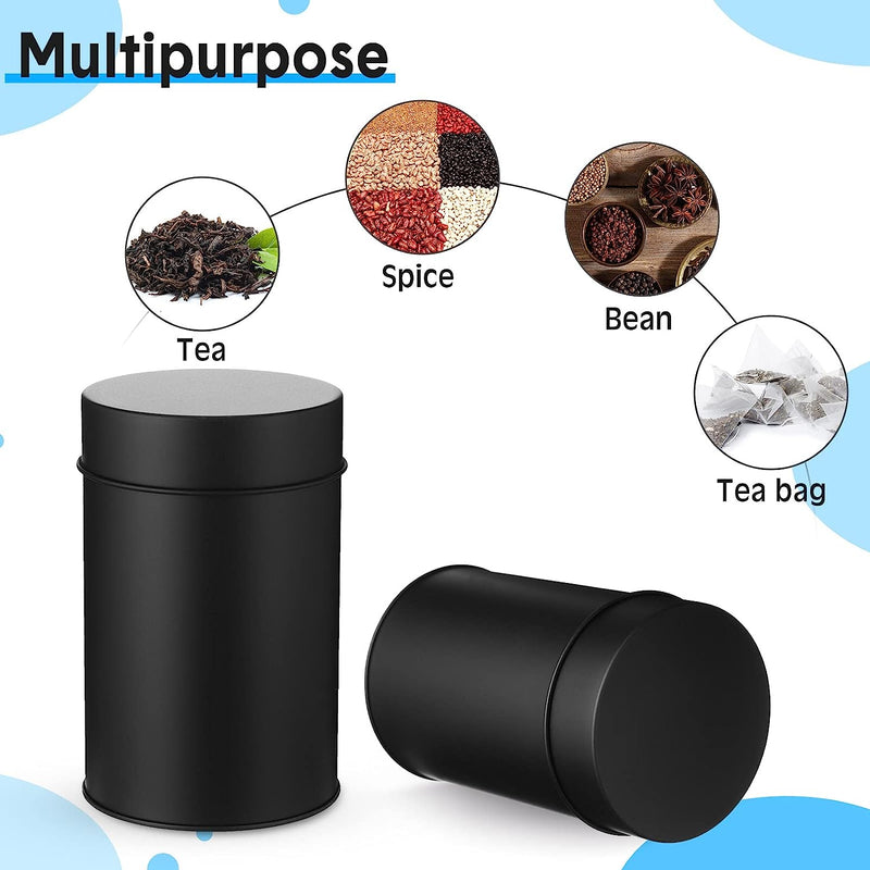 10 Packs Tea Tin Canister Tea Tins for Loose Tea Metal Tea Canister 16 oz Round Tin Can with Lid Canister for Tea Double Seal Tea Canisters Tea Container for Kitchen Storage Tea Coffee Sugar (Black)
