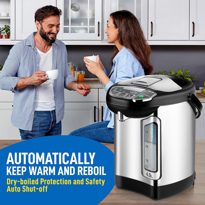 NutriChef Electric Water Boiler and Warmer - 4L/4.23 Qt Stainless Steel Hot Water Dispenser w/ Rotating Base, Keep Warm Temperature Set, Auto Shut Off, Safety Lock, Instant Heating for Coffee & Tea