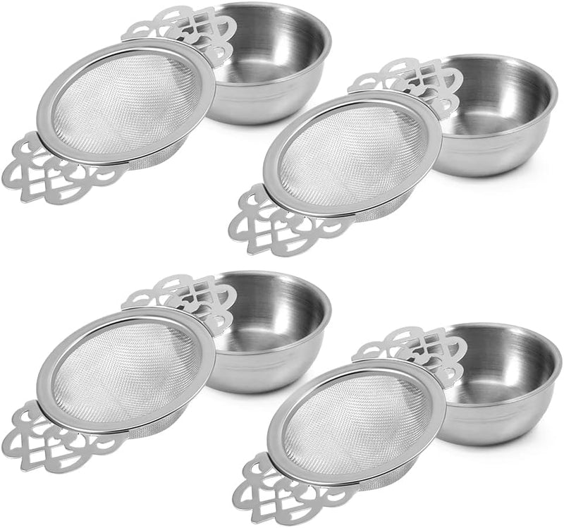 Picowe 2 Pack Tea Strainer Bowl, Stainless Steel Sliver Tea Strainers for Loose Tea Fine Mesh for 2.5-4 Inch Cup Mouth