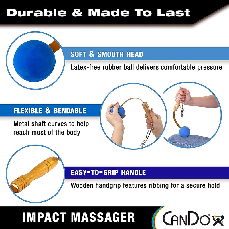 CanDo Percussion Massagers 2 Pack Manual Ball Massage, Flexible Stick Massage Tools for Sore Muscles, Back, Shoulders, Neck, Legs, and Total Body with Comfort Grip Wood Handles, Blue