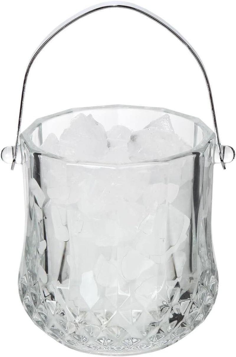 Lily's Home Glass Ice Bucket with Handle and SS Tongs, This Beautiful Piece is Ideal for Entertaining and Every Day Use