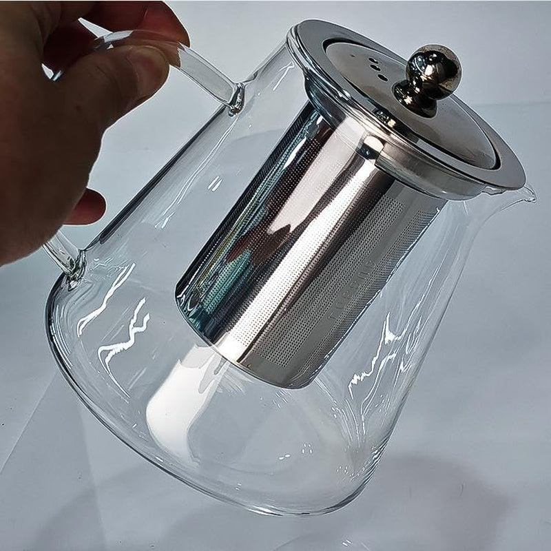 Clear Glass Tea Kettle with Stainless Steel Infuser and Lid, Borosilicate Glass Tea Kettle for Stove Top and Outdoor Use