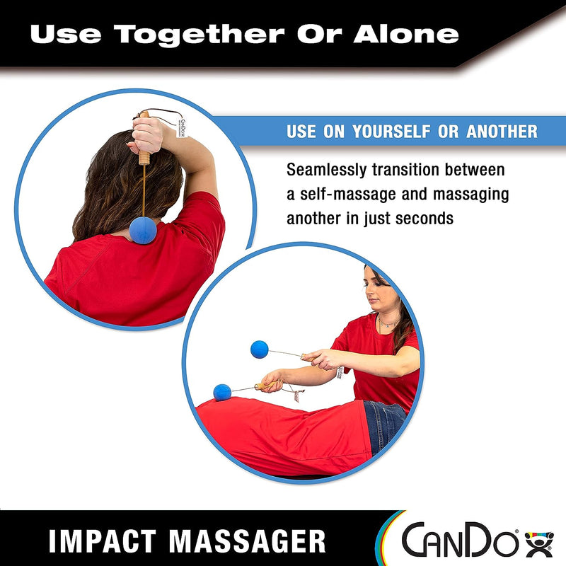 CanDo Percussion Massagers 2 Pack Manual Ball Massage, Flexible Stick Massage Tools for Sore Muscles, Back, Shoulders, Neck, Legs, and Total Body with Comfort Grip Wood Handles, Blue