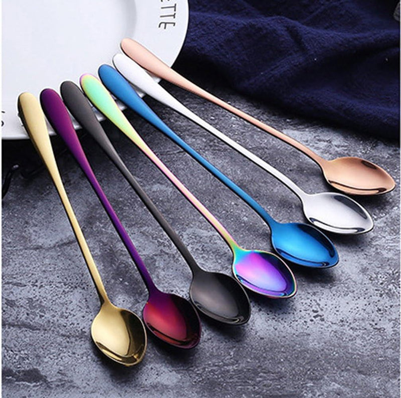 Long-handled ice tea spoon, cocktail stir spoons, stainless steel coffee spoons, ice cream scoop Set of 8