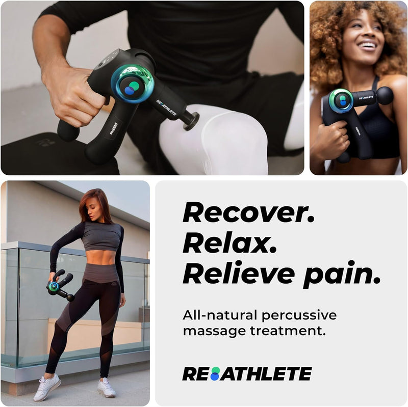 REATHLETE DEEP4S Percussive Therapy Device - Massage Gun for Muscle Treatment - Handheld, Wireless Deep Tissue Massage - Ideal for Back, Shoulder, Arms, Glutes, Calf's - Full Body Pain Relief