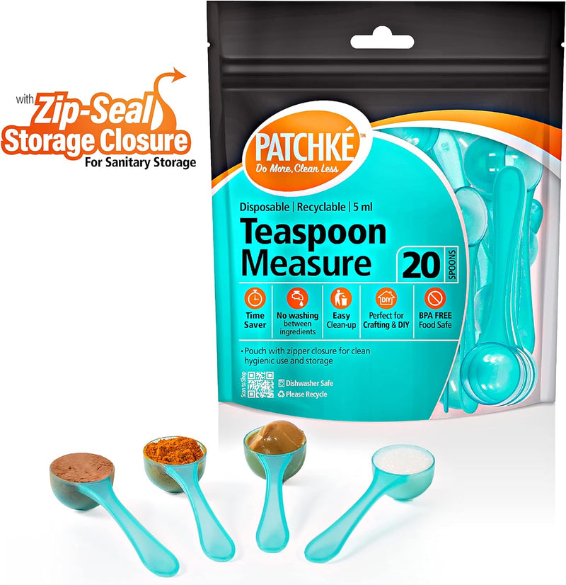 Disposable Teaspoon Measuring Spoons - Coffee Scoop Measure, Fits in Spice Jars [20 Pack - 5 ml]