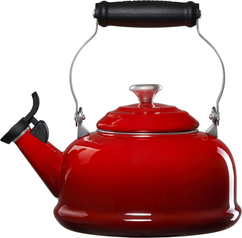 Le Creuset Enamel On Steel Whistling Tea Kettle with Metal Finishes, 1.7 qt., Cerise