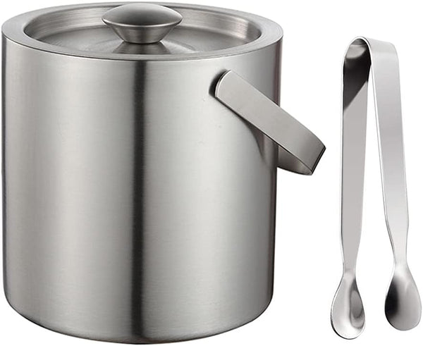 Hovico 3 Liter Double Wall Stainless Steel Insulated Ice Bucket With Lid and Ice Tongs Great for Party and Picnic