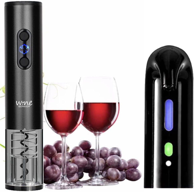 Electric Wine Opener Set, Rechargeable Electric Wine Aerator Pourer, Automatic Wine Decanter, Wine Stopper, Wine Dispenser Pump, Wine Bottle Opener (Black)