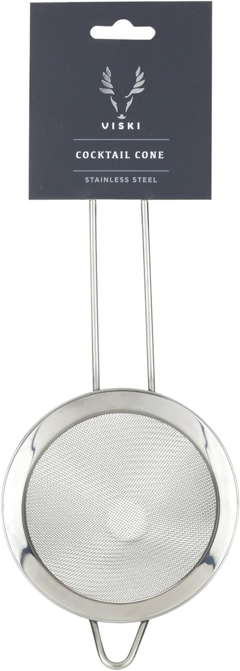 Viski Cone Strainer - Fine Mesh Strainer Stainless Steel Bar Tool - Small Cocktail Strainer for Drinks with Handle - 9.24in Set of 1, Metallic