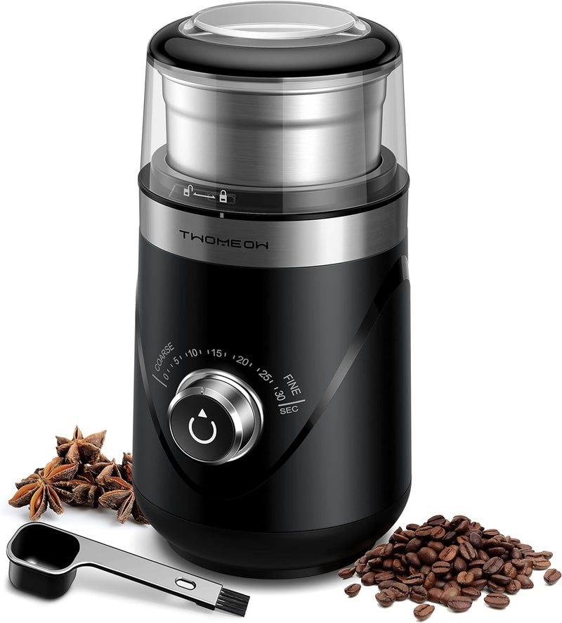 TWOMEOW Adjustable Electric Coffee Grinder with 10 Grind Settings, Spice Grinder and Coffee Bean Grinder with 1 Removable Stainless Steel Bowl, for Cold Brew Maker and Espresso Grinder, Black