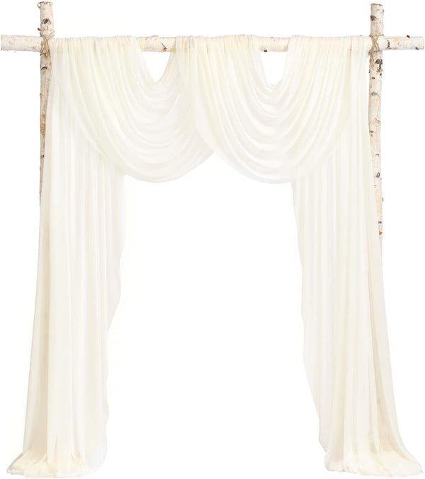 New Version Easy Hanging Wedding Arch Draping Fabric 60" X 28Ft Chiffon Fabric Drapery Wedding Ceremony Reception Swag Decorations, Ivory