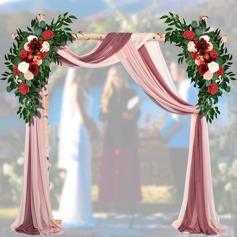 2PCS Large Wedding Arch Flowers Swags Kit - Artificial Burgundy Floral Decor for Wedding Reception Backdrop Party Decoration