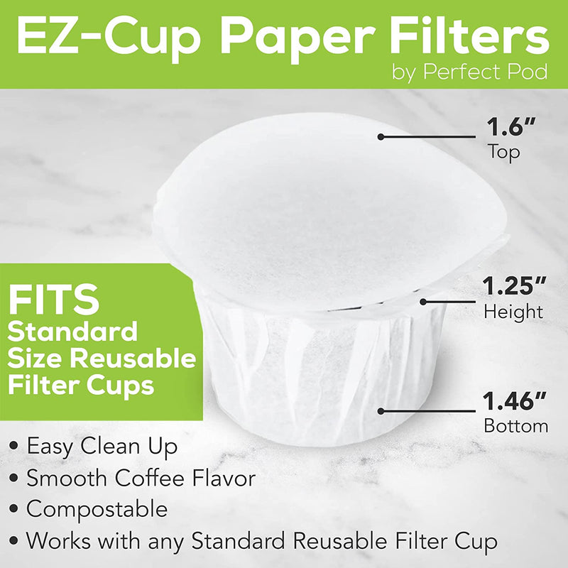 Perfect Pod EZ-Cup Disposable Paper Filters with Patented Lid Design for Reusable Coffee Pods 4-Pack (200 Filters)