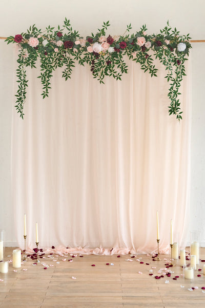 6.5ft Flower Garland with Hanging Rosa Banksiae Leaves for Ceremony Backdrop in Romantic Marsala