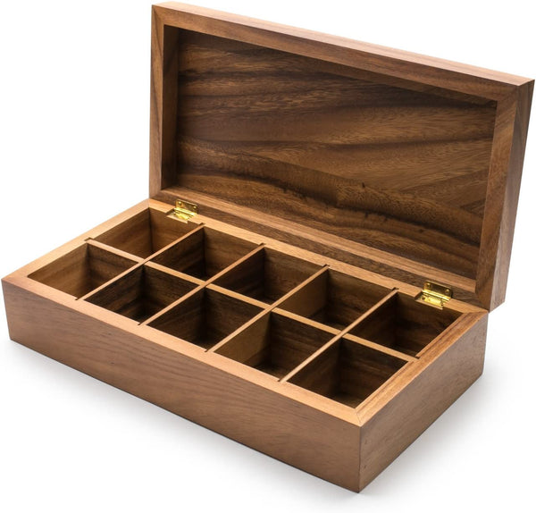 Ironwood Gourmet Rectangular Vauxhall Double Tea Box, Acacia Wood,Brown, 10 Compartment