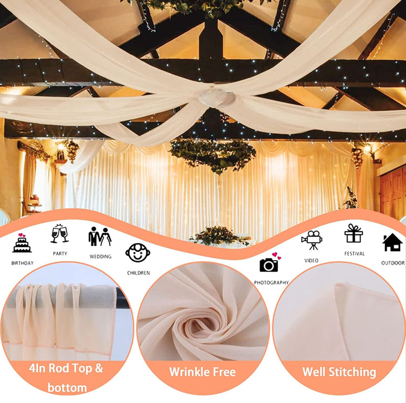 Wedding Arch Draping Fabric - 5Ftx20Ft - 2 Panels - Champagne Chiffon Backdrop Swag for Altar Stage Decor