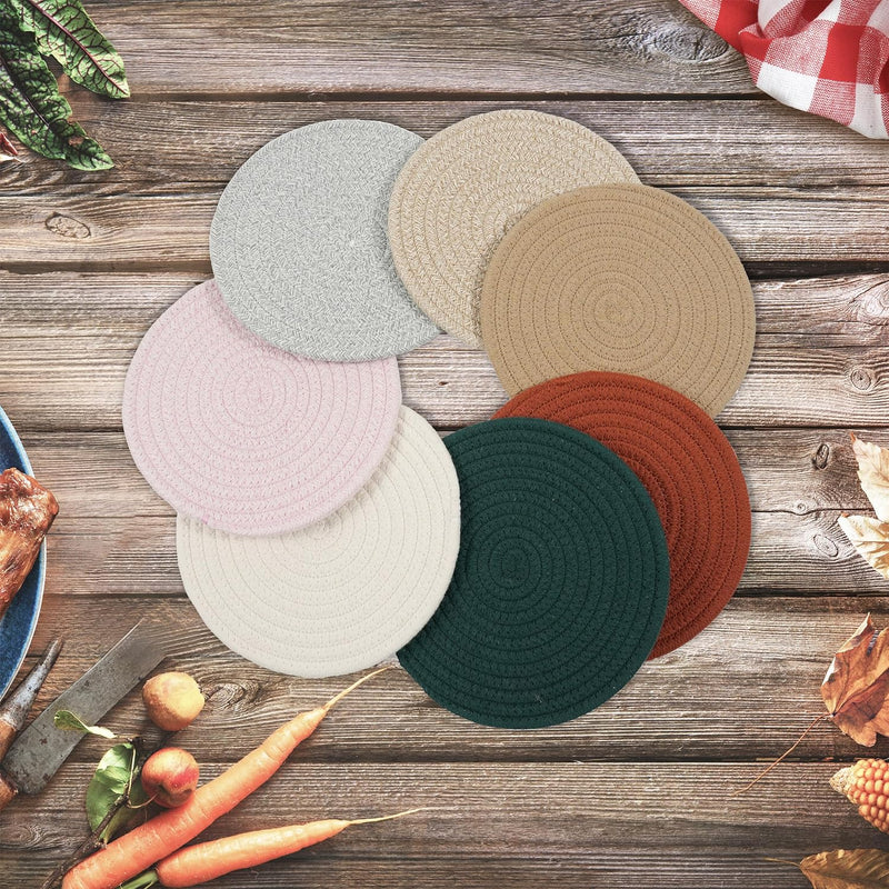 Trivets Set Pot Holders Set Coasters for Countertops Hot Mats Hot Pads 8 Inch Cotton Potholders for Kitchen Ideal for Hot Dishes, Pots, Pans, Teapots, Bowl and Plates 5 pcs Dark Green