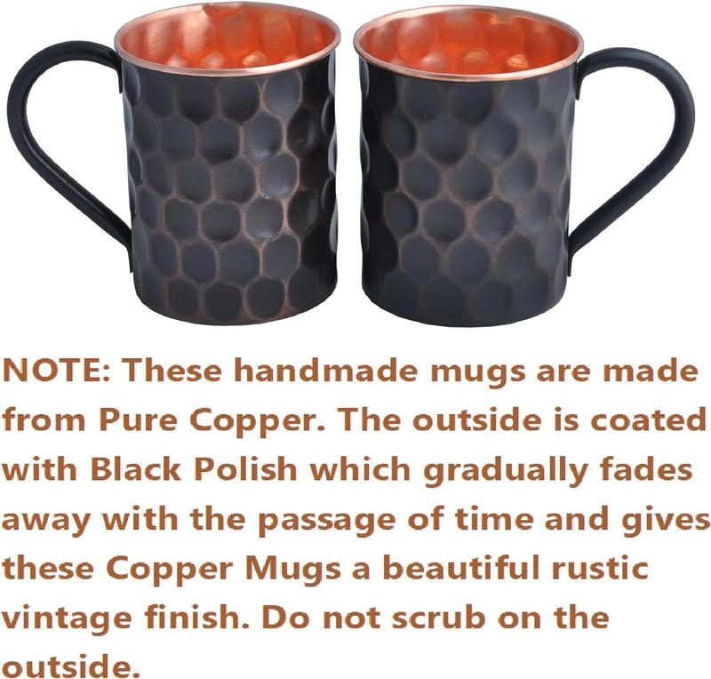 Staglife 20 Oz Black Honeycomb Moscow Mule Copper Mugs, Genuine Copper Cups for Moscow Mules, Real Copper Mugs & Cups, Handcrafted Solid Copper Mug Cup, Set of 2