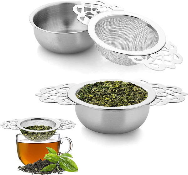 2 Pack Small Fine Mesh Tea Strainers with Bowl, Stainless Steel Loose Tea Infusers Strainers 7 cm Diameter Tea Filter with Double Wing Extender Ideal for Loose Tea Juice Coffee Filter