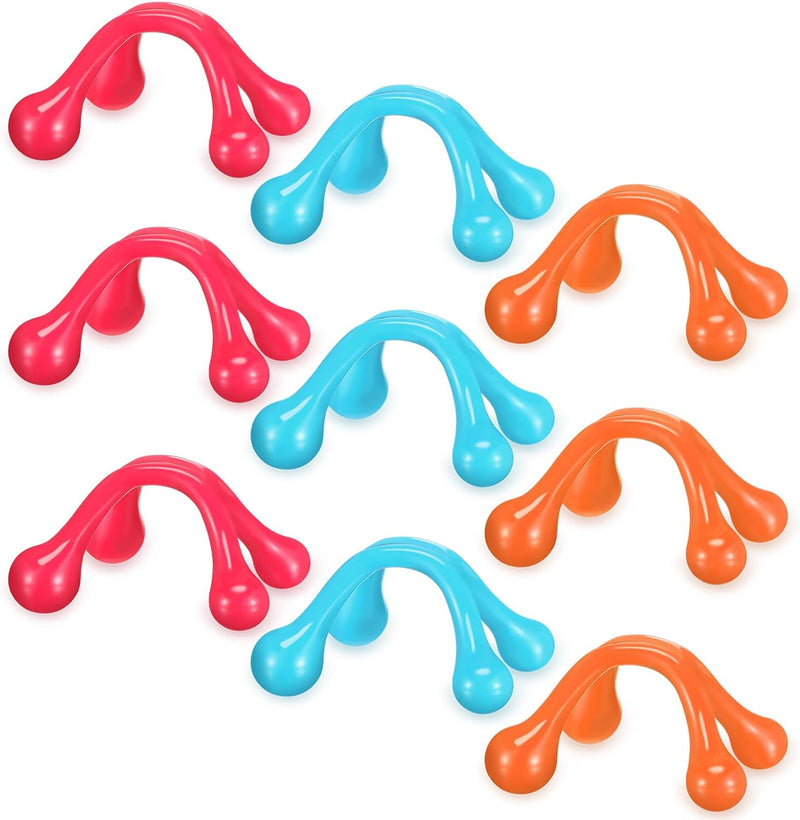 Liliful 9 Pcs 4 Point Massage Tools Christmas Gift Office Gift Small Hook Massager Handheld Palm Shaped Manual Back and Neck Massager Tools 4 Legged Hand Held Massager (Blue, Pink, Orange)