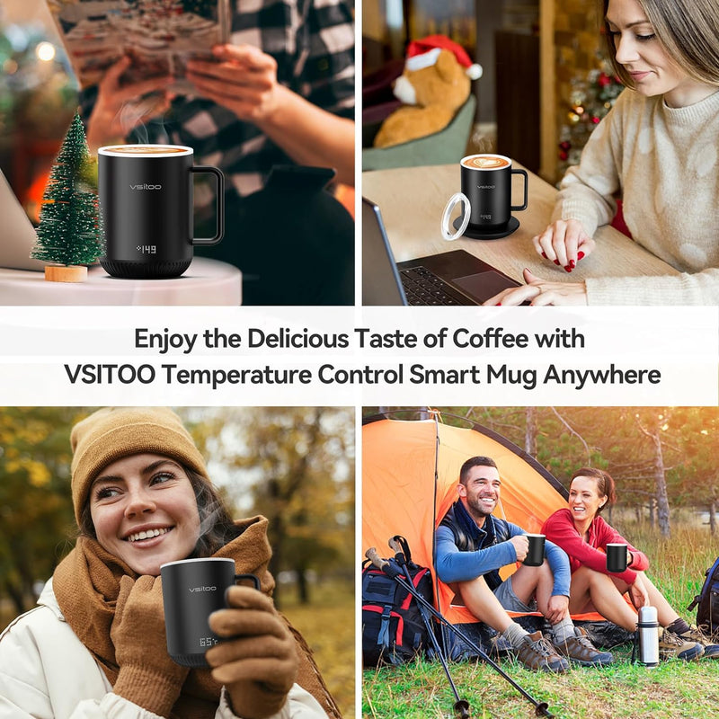 VSITOO S3 Temperature Control Smart Mug 2 with Lid, Self Heating Coffee Mug 10 oz, LED Display, 90 Min Battery Life - App&Manual Controlled Heated Coffee Mug - Improved Design - Perfect Coffee Gifts