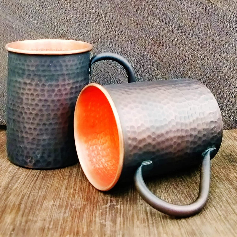 Staglife 16 Oz Antique Black Moscow Mule Copper Mugs, Genuine Copper Cups for Moscow Mules, Real Copper Mugs & Cups, 100% Pure Handcrafted Solid Copper Mug Cup, Gift Set of 2 Large size