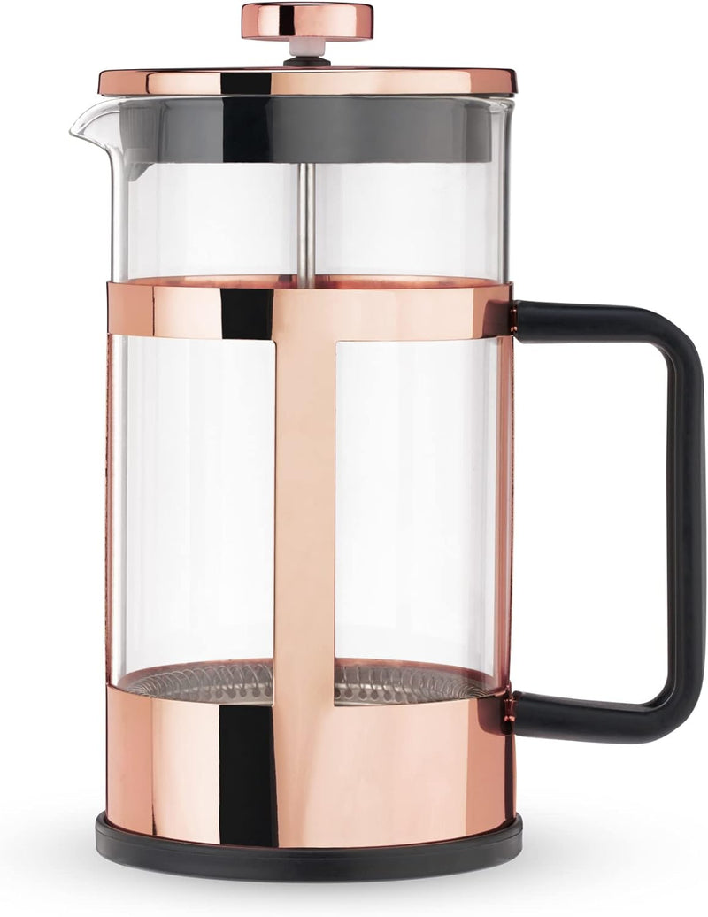 Pinky Up Piper Tea Press Pot, Coffee Maker, French Press for Loose Leaf Tea and Coffee, Hot or Iced Beverage Brewer, 34 oz, Rose Gold