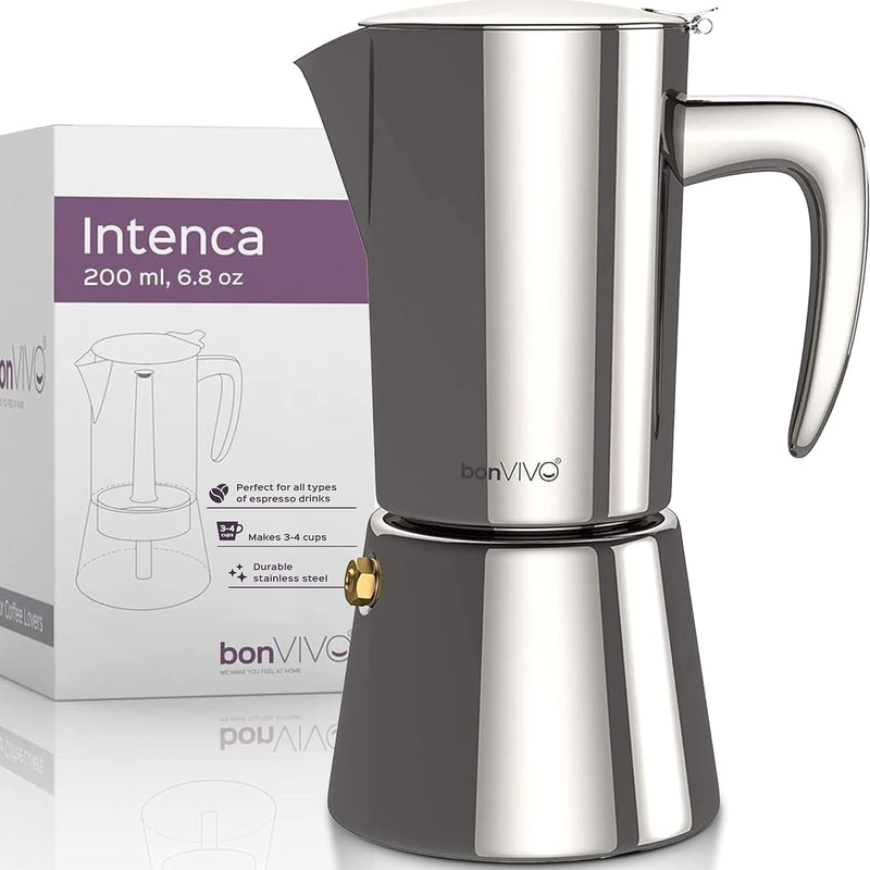 bonVIVO Intenca Stovetop Espresso Maker - Luxurious, Stainless Steel Italian Coffee Maker for Camping or Home Use - Makes 6 Cups of Full-Bodied Coffee - Copper, 10oz