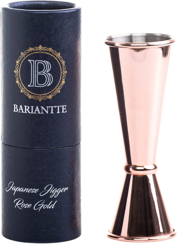 BARIANTTE Rose Gold Cocktail Jigger for Bartending, Jigger with Measurements Inside Double Jigger 2 oz 1 oz, Japanese Jigger Cocktail Measuring Cup, Bar Jigger Shot Measure Jigger Liquor Measurer