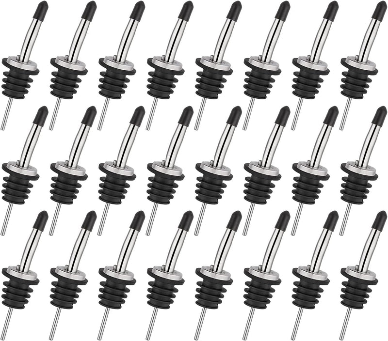 48 Pack Stainless Steel Classic Bottle Pourers Tapered Spout - Liquor Pourers with Rubber Dust Caps