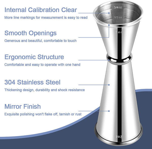 Mixing Spoon and Jigger for Bartending Stainless Steel Home Bar Tool for Making Delicious Cocktails Drinks Juice