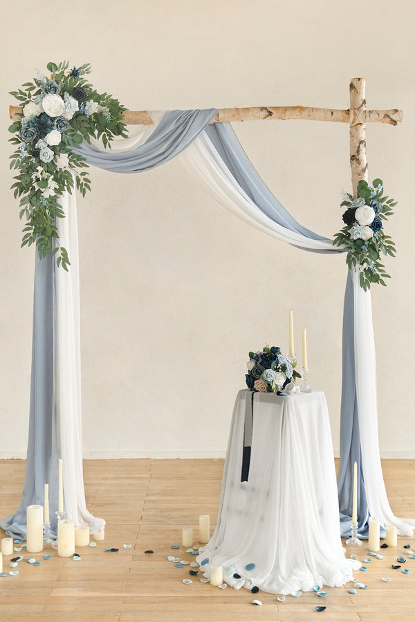 Dusty Blue  Navy Flower Arch Decor with Drapes
