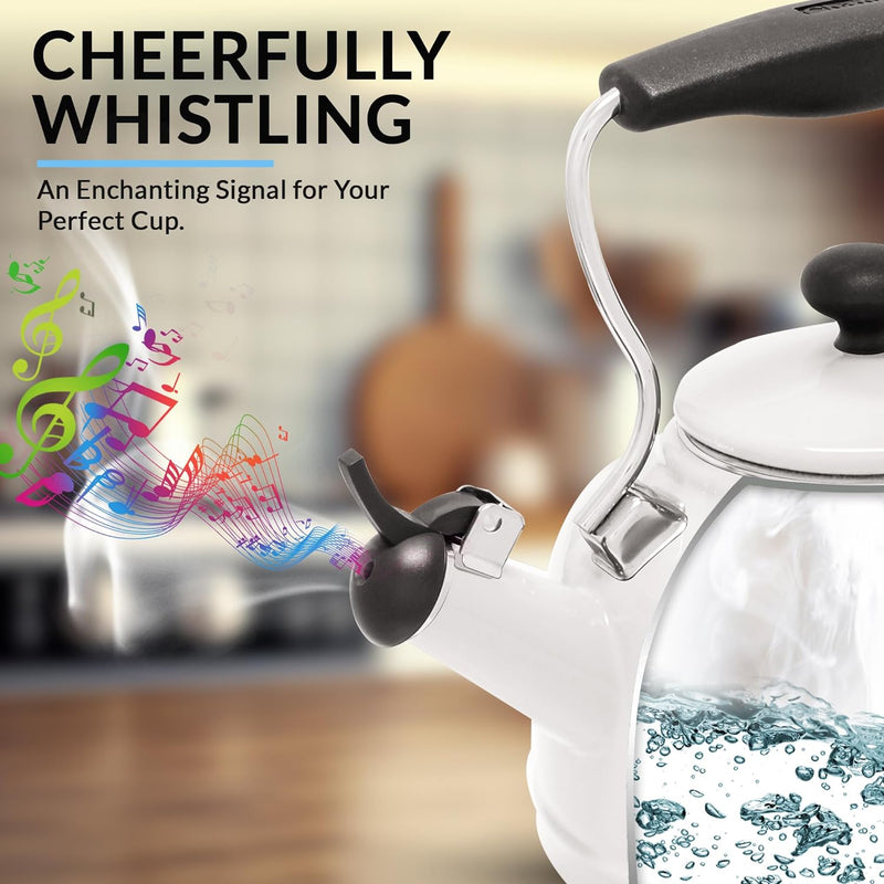 Chantal 1.8 QT Kettle, Oolong Series, Premium Enamel on Carbon Steel, Whistling, Even Heating & Quick Boil (Marigold)